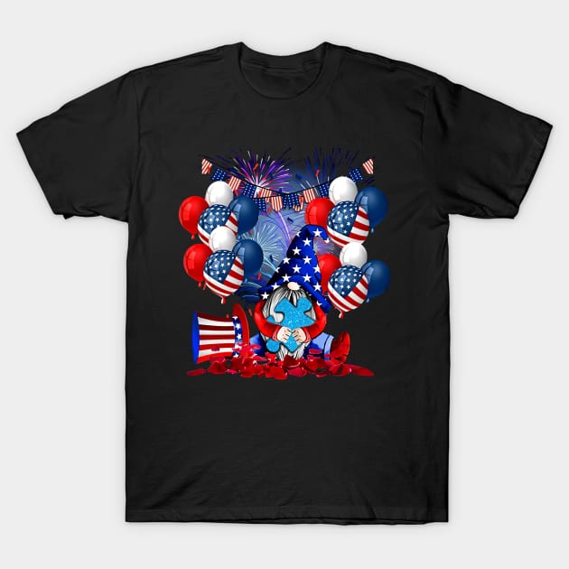 Gnome Puzzple Balloons Independence Day Autism Awareness T-Shirt by Benko Clarence